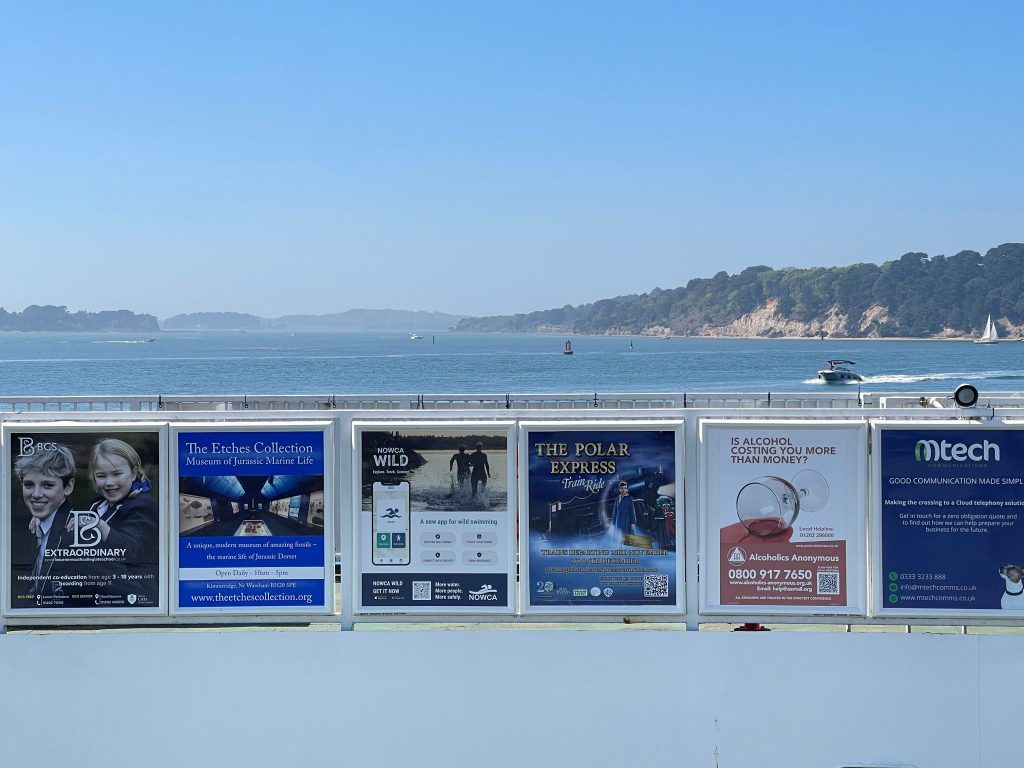 advertising boards on the Sandbanks Ferry